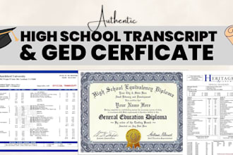 design authentic high school transcript, diploma certificate, ged