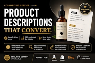 write product descriptions in english or german