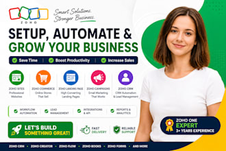 setup zoho sites, zoho commerce zoho landing page, zoho campaign, crm automation