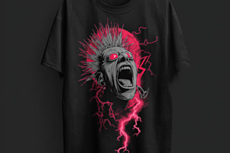 create t shirt design vintage punk, classic rock, dark art