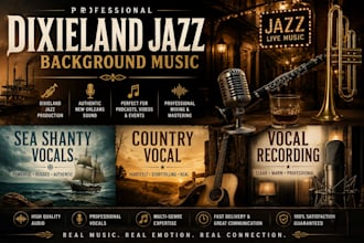 produce dixieland jazz background music vocal recording sea shanty country vocal