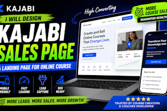 design kajabi sales page and landing page for online course website