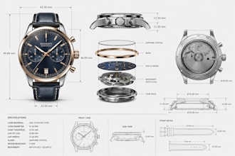design custom wristwatch cad with technical drawings for manufacturing