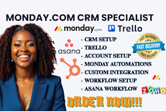 setup monday crm asana trello automation workflow integration hubspot expert