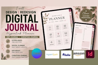 design resdesign digital journal hyperlink planner kdp journal,christian journal