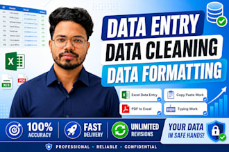 do data entry, data cleaning, format, marge, split