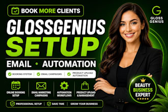 setup glosssgenius shop email campaign product upload automation website setup