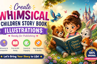 create whimsical children story book illustrations ready for publishing