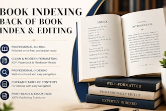 book index, edit, format, and index your book for publishing, back of book index