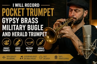 record pocket trumpet, gypsy brass, military bugle, and herald trumpet