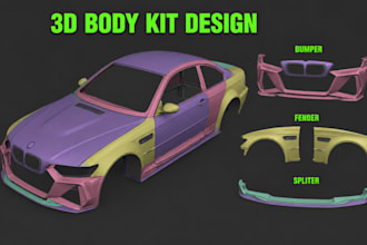 3d car body kit design for printing, widebody kit,  splitter, bumper stl model