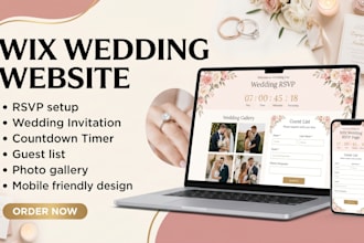 design wix wedding website with rsvp, countdown, gallery and guest list