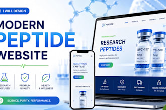 design a modern peptide website, research peptide, and supplement website
