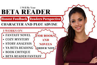 be your beta reader for fantasy romance litrpg cozy mystery and fiction novels