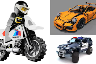 model 3d lego technic car, bike, house, toys with xml part list and pdf guides