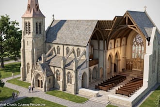 create realistic 3d church interior, exterior design and rendering