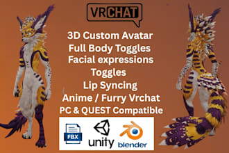 offer vrchat furry avatar, vrchat avatar commission with facial expressions