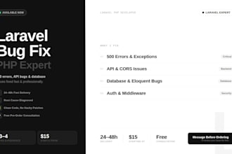 fix laravel bugs, errors and exceptions as a laravel PHP developer