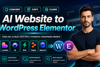 convert lovable, v0, bolt, replit or base44 website to wordpress elementor