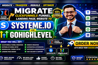 migrate clickfunnels funnel,  landing page, website to systeme io, gohighlevel