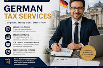 handle german tax filing, vat return, bookkeeping, income tax, german vat