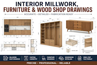 design interior millwork, furniture, millwork and wood shop drawings