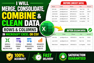 merge,consolidate, combine and clean data rows columns in microsoft excel or csv