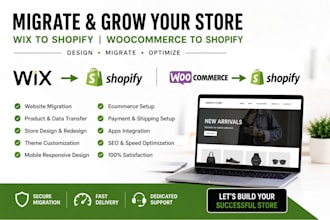 migrate wix to shopify, woocommerce, wix website design and ecommerce products