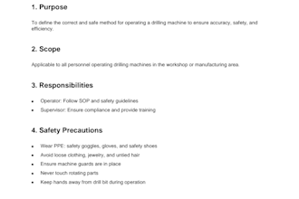 write manufacturing related sops and technical specifications in clear way
