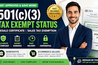 file 501c3 tax exempt status, resale certificate, sales tax exemption