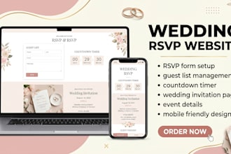 create wedding rsvp website with guest list, countdown and invitation page