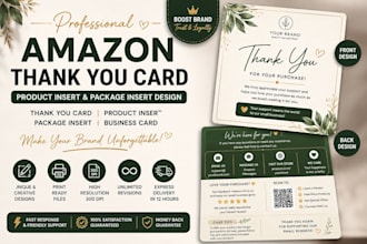 design amazon product insert card, thank you card, package insert