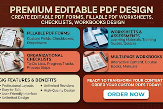 create editable PDF forms, fillable pdf worksheets, checklists, workbooks design