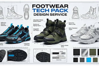 designs shoe, footwear, sneakers techpack and heels for manufacturing