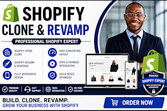 clone shopify store,  redesign shopify website, revamp shopify store
