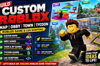 build custom roblox map, obby,town,roblox game lua scripting, roblox tycoon game