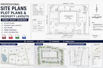 draft 2d site plan, property map layout, plot pan and permit drawing in autocad