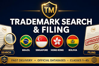 do trademark search and filing bolivia, brazil, singapore, hong kong brand