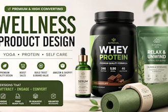 design premium wellness products, yoga, protein, self care that attract buyers