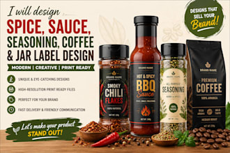 design spice, sauce, seasoning, coffee, jar product design