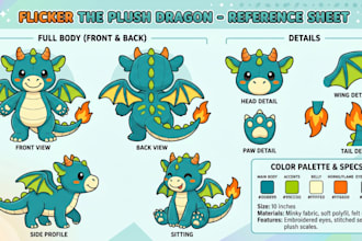 design custom plush reference sheet stuffed animal toy design plushie tech pack