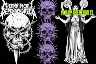 draw dark art, skull, horror illustration for t shirt design