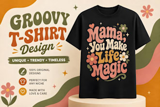 create trendy groovy retro t shirt design png with transparent background