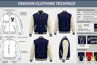 design fashion apparel, clothing techpack and technical sketch