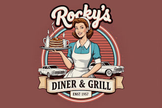 create a custom retro diner logo for restaurants and cafes