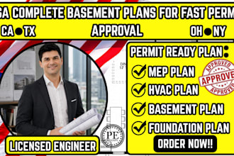 detailed basement plan for permit approval,mep plan hvac plan,foundation plan