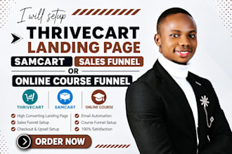 setup thrivecart landing page, samcart sales funnel or online course funnel
