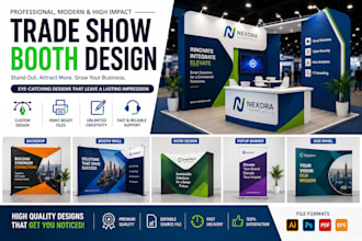 design trade show booth graphics, backdrop, kiosk  booth wall, and popup banner