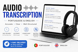 transcribe portuguese or english audio and video