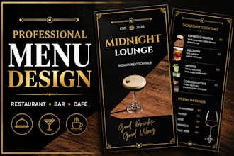 design elegant restaurant, cocktail and cafe menus